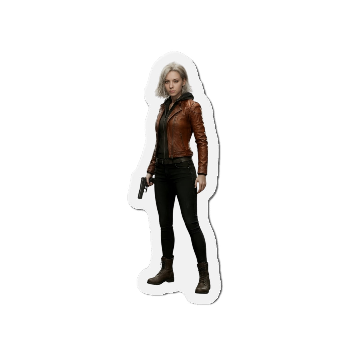 Grace Ashcroft Magnet, Resident Evil Fridge Magnet, Horror Game Decor, Gamer Gift - anime-style vinyl fridge magnet of Grace Ashcroft with pistol