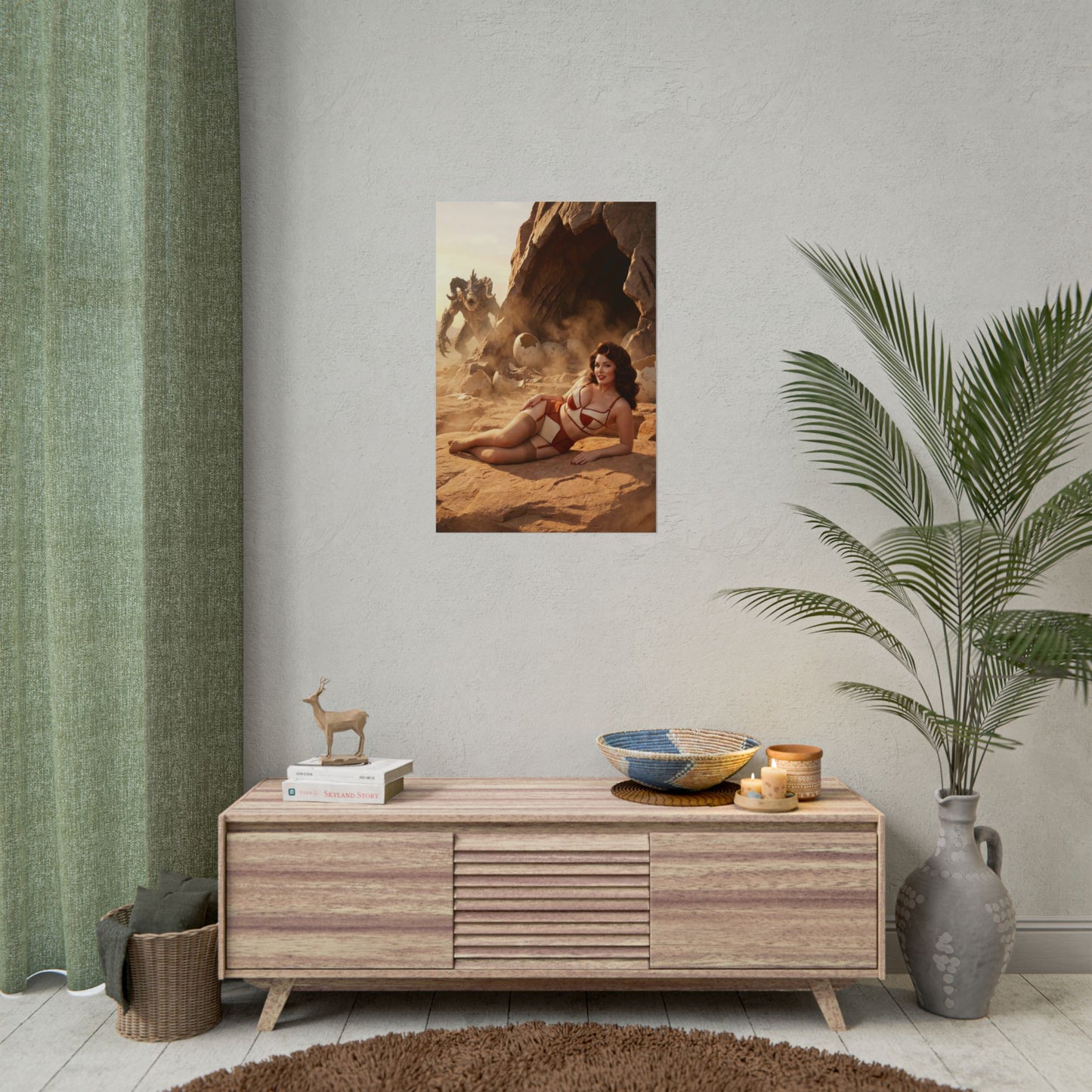 Alt Tag: Fallout Fantasy Woman Poster / Fallout Fantasy Wall Art / Fallout Fantasy Art Print / Fallout Poster - atmospheric desert scene with strong fantasy woman focal point