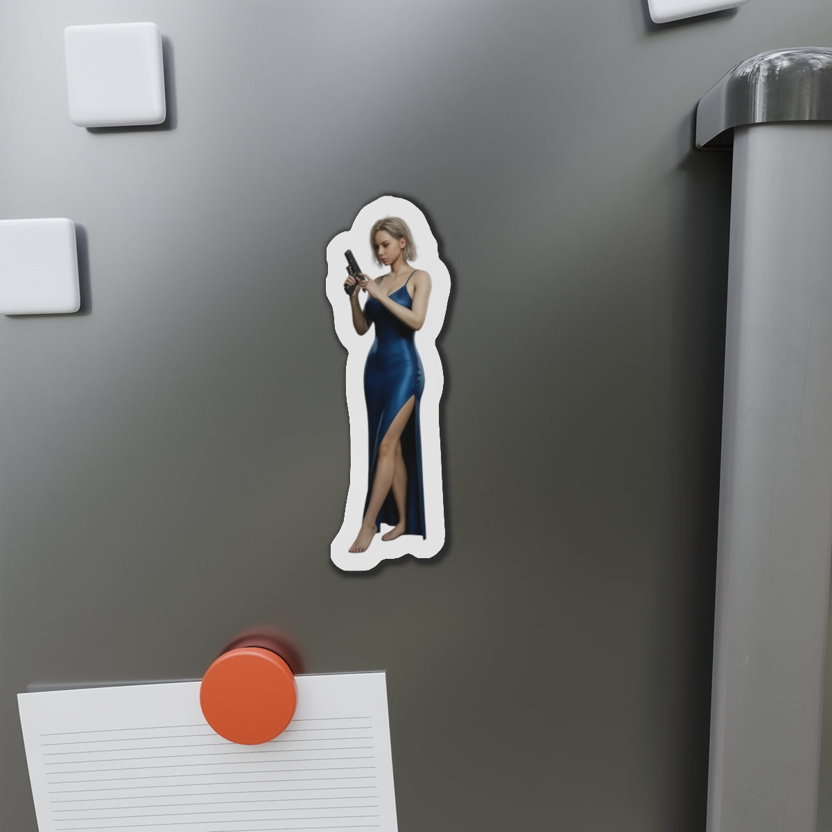 Grace Ashcroft Magnet, Resident Evil Fridge Magnet, Horror Game Decor, Gamer Gift - anime-style Grace Ashcroft vinyl fridge magnet on stainless fridge