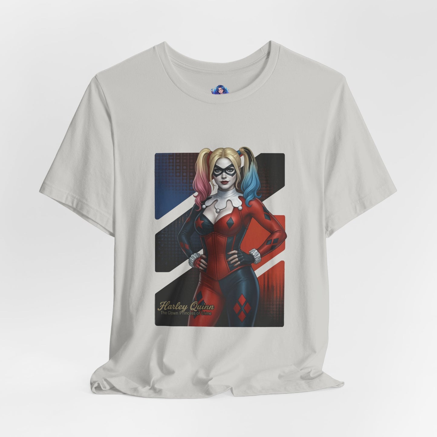 Harley Quinn T-Shirt | DC Comics Anime Tee for Gamers & Comic Fans - anime-style Harley Quinn on Bella Canvas 3001 unisex tee