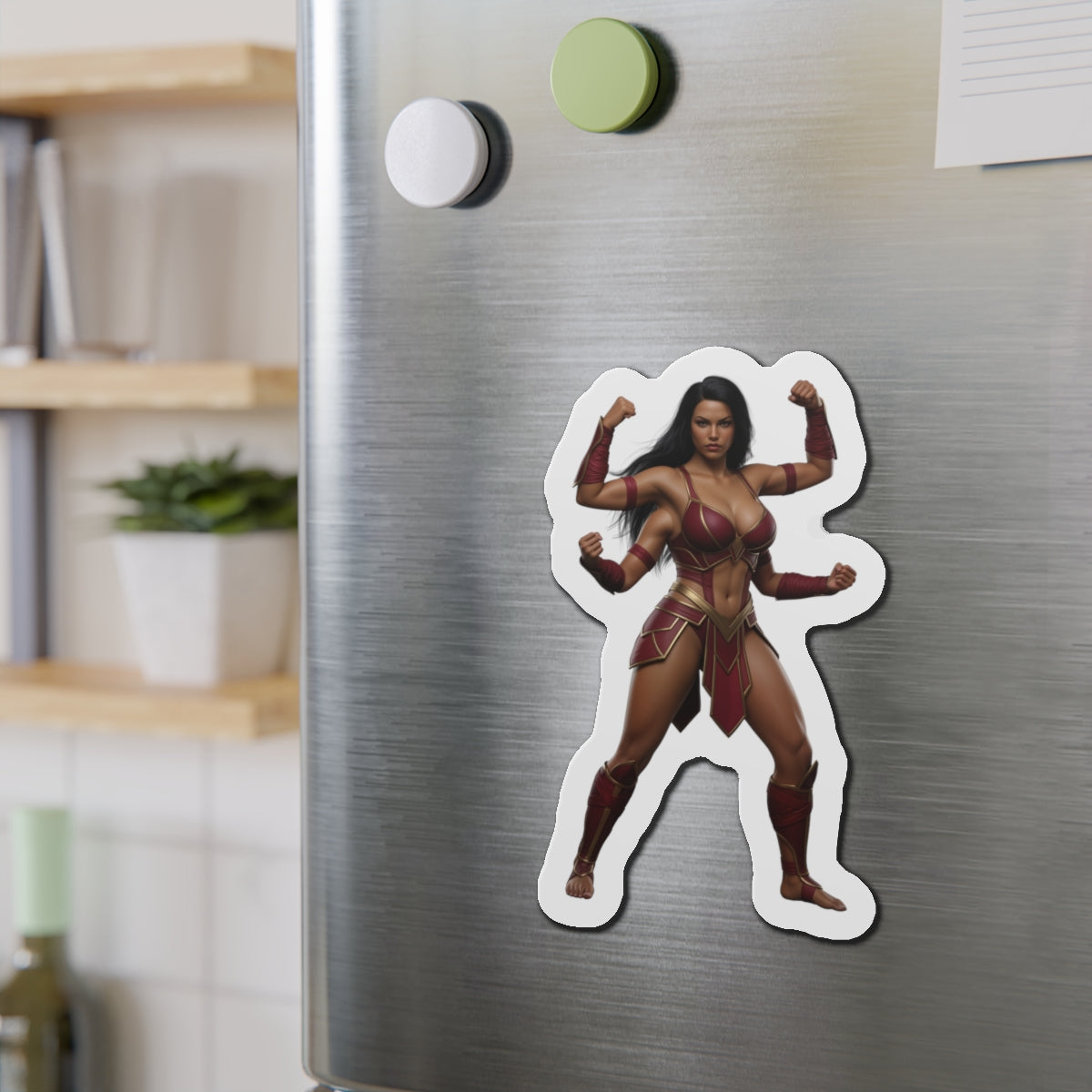Sheeva Magnet – Mortal Kombat Warrior Fridge Magnet, Anime Style Decor die-cut vinyl fridge magnet showing Sheeva in anime-style warrior pose