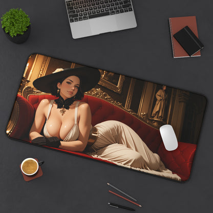 Schreibtischunterlage Lady Dimitrescu, Mauspad mit Gothic-Spiel-Bösewicht, Schreibtisch-Setup im Dark-Fantasy-Stil