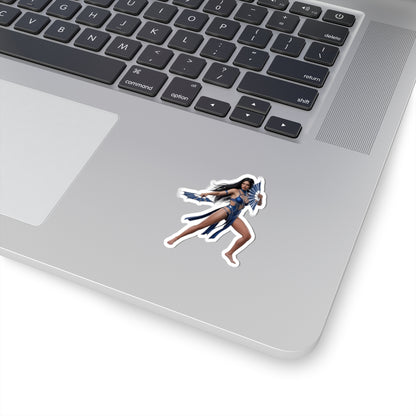 Kitana Sticker – Mortal Kombat Vinyl Sticker for Laptops & Indoor Decor on silver laptop, glossy durable vinyl, vibrant colors, bubble-free application