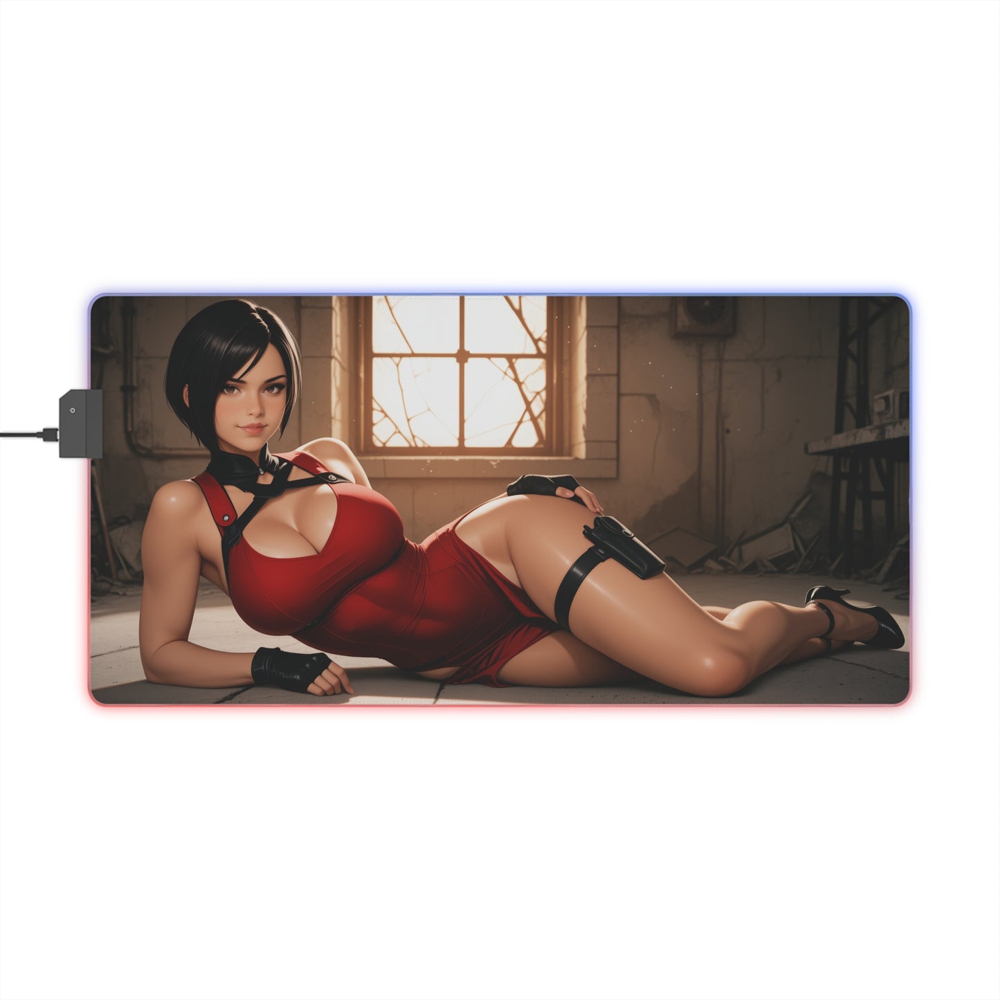 Килимок для столу Ada Wong – світлодіодний RGB-підкладка, ігрова конфігурація з аніме-дівчиною Spy Waifu