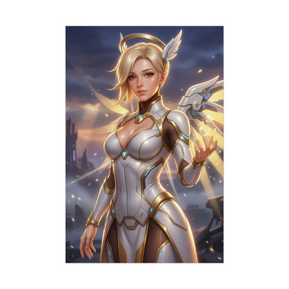 Mercy Overwatch Poster Angel Healer Woman Wall Art Blonde Girl Print Support Hero Character Gaming Room Decor Gift