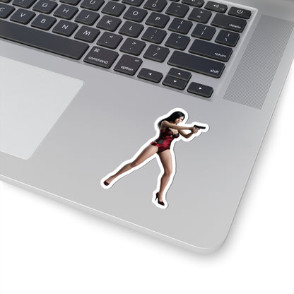 Ada Wong Sticker – Iconic Game Character Vinyl Sticker for Laptops & Indoor Decor on silver laptop, glossy durable vinyl decal with vibrant colors and strong adhesive
