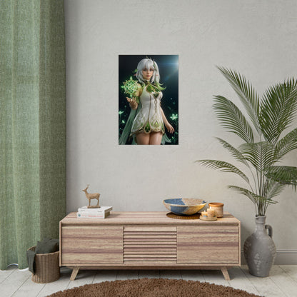 Nahida Poster, Genshin Impact Art Print – Iconic Dendro Archon Wall Art hanging in a calm gamer room with serene decor