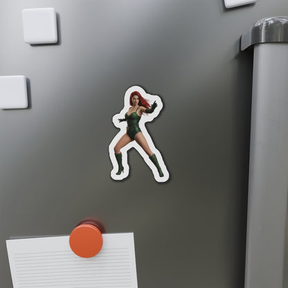 Poison Ivy Magnet – DC Comic Villain Fridge Magnet, Anime Style Decor – die-cut vinyl fridge magnet showing anime-style Poison Ivy on gray fridge