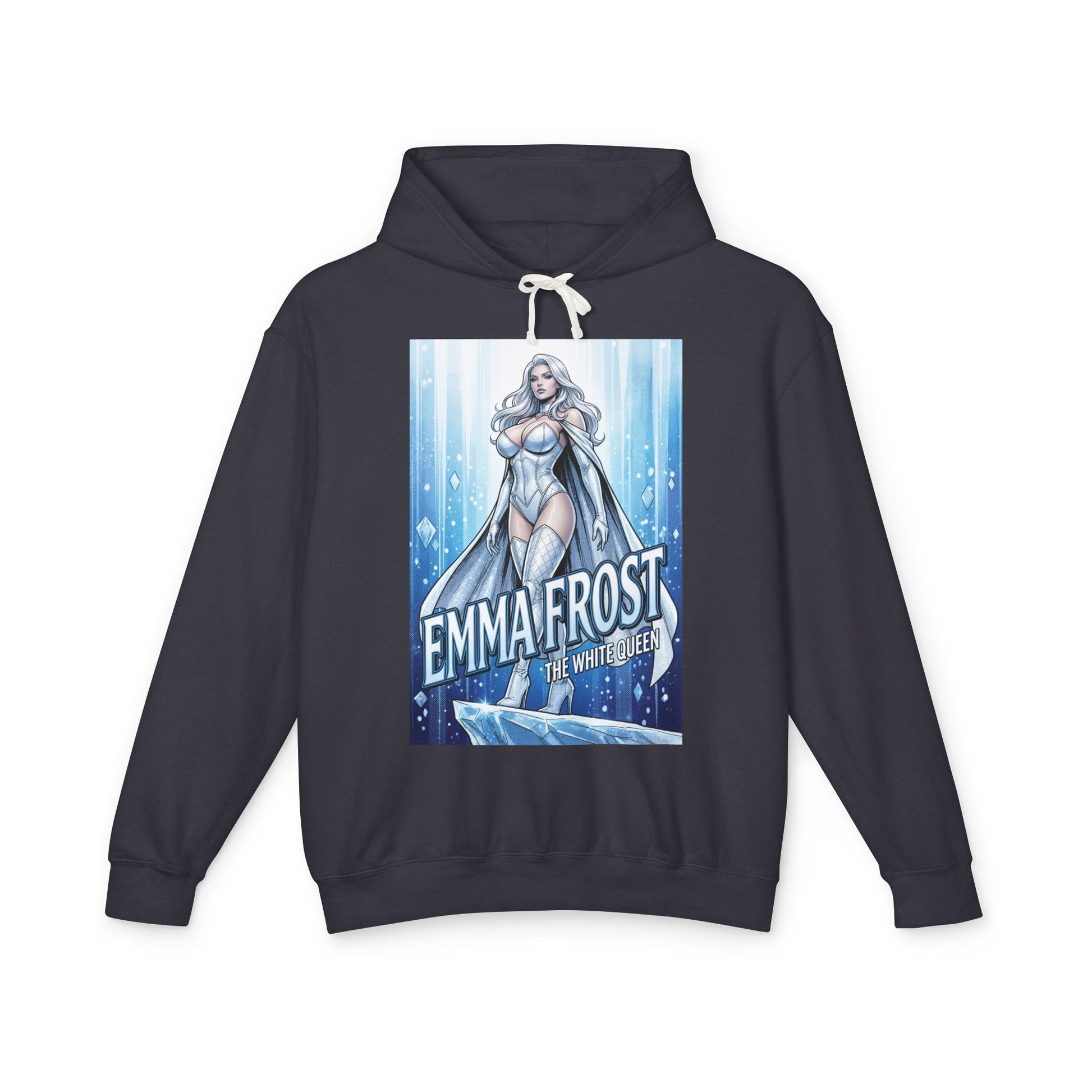 Emma Frost Hoodie | X-Men Villain Hoodie | White Queen Pullover with illustrated White Queen graphic on black cotton pullover