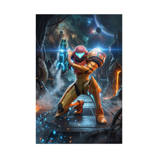 Samus Aran Poster – Sci Fi Wall Art Print, Bounty Hunter Heroine Decor