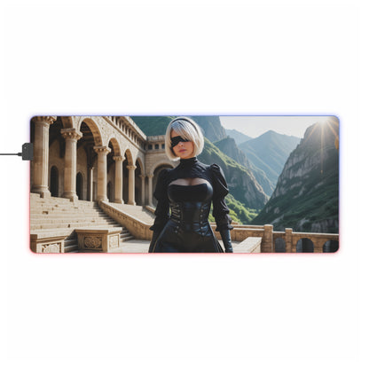 2B Nier Automata Schreibtischunterlage – LED RGB-Pad, Waifu Anime Girl Gaming-Setup