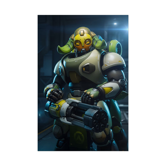 Orisa Poster, Overwatch Art Print – Iconic Guardian Tank Hero Wall Art showing Orisa in armored sci‑fi guardian pose with fusion cannon, perfect gamer room decor