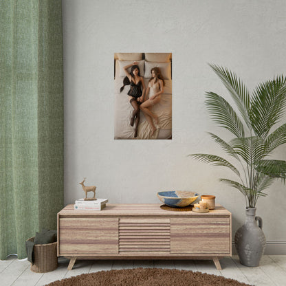 Tifa Aerith Poster, Final Fantasy VII Art Print – Collector RPG Artwork framed on minimalist living room wall with neutral decor