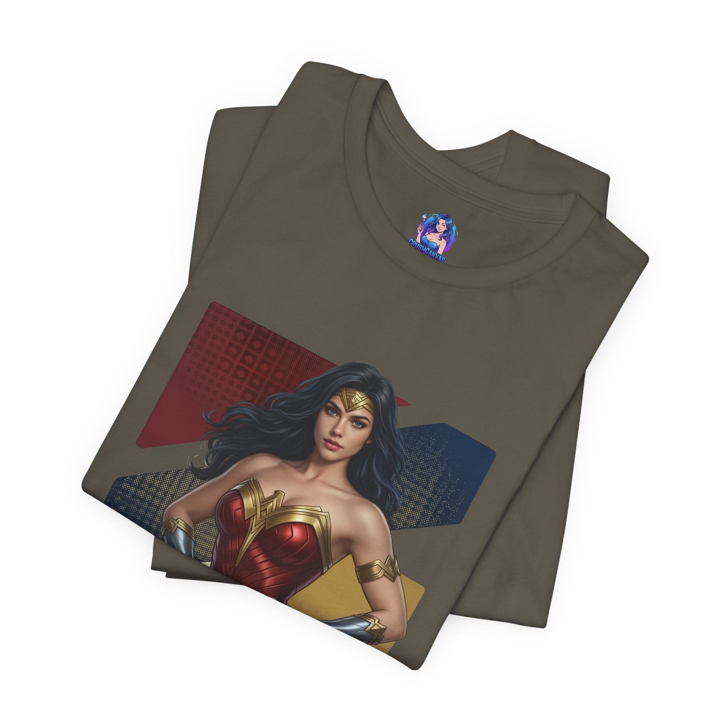 Wonder Woman T-Shirt | DC Comics Anime Tee for Gamers & Hero Fans – Bella Canvas print showing anime-style Wonder Woman on folded tee