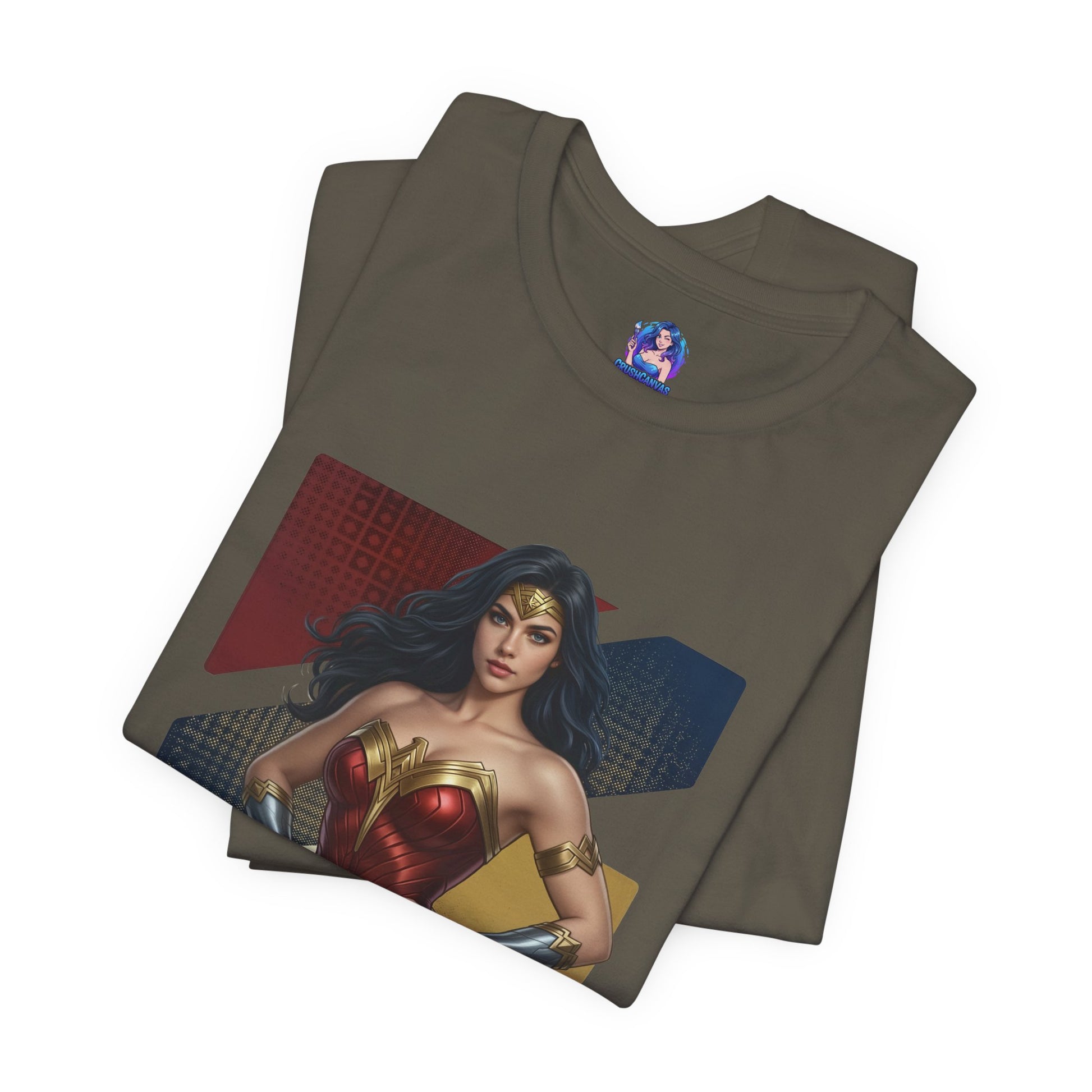 Wonder Woman T-Shirt | DC Comics Anime Tee for Gamers & Hero Fans – Bella Canvas print showing anime-style Wonder Woman on folded tee
