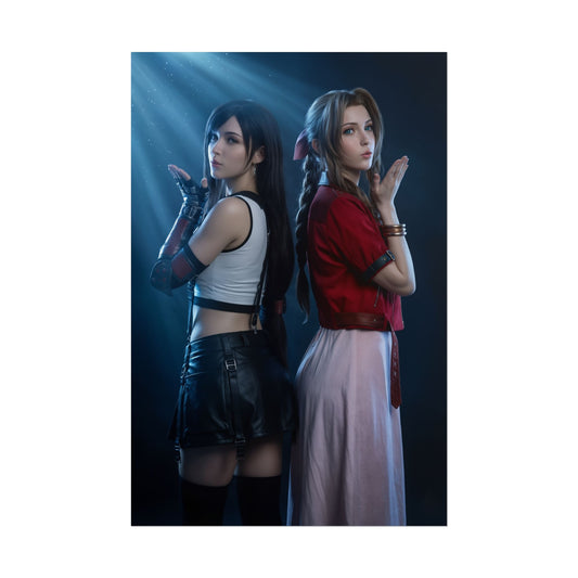 Tifa Lockhart and Aerith Poster – Iconic RPG Heroines Wall Art Decor, ultra-high-res cinematic duo poster for gaming rooms