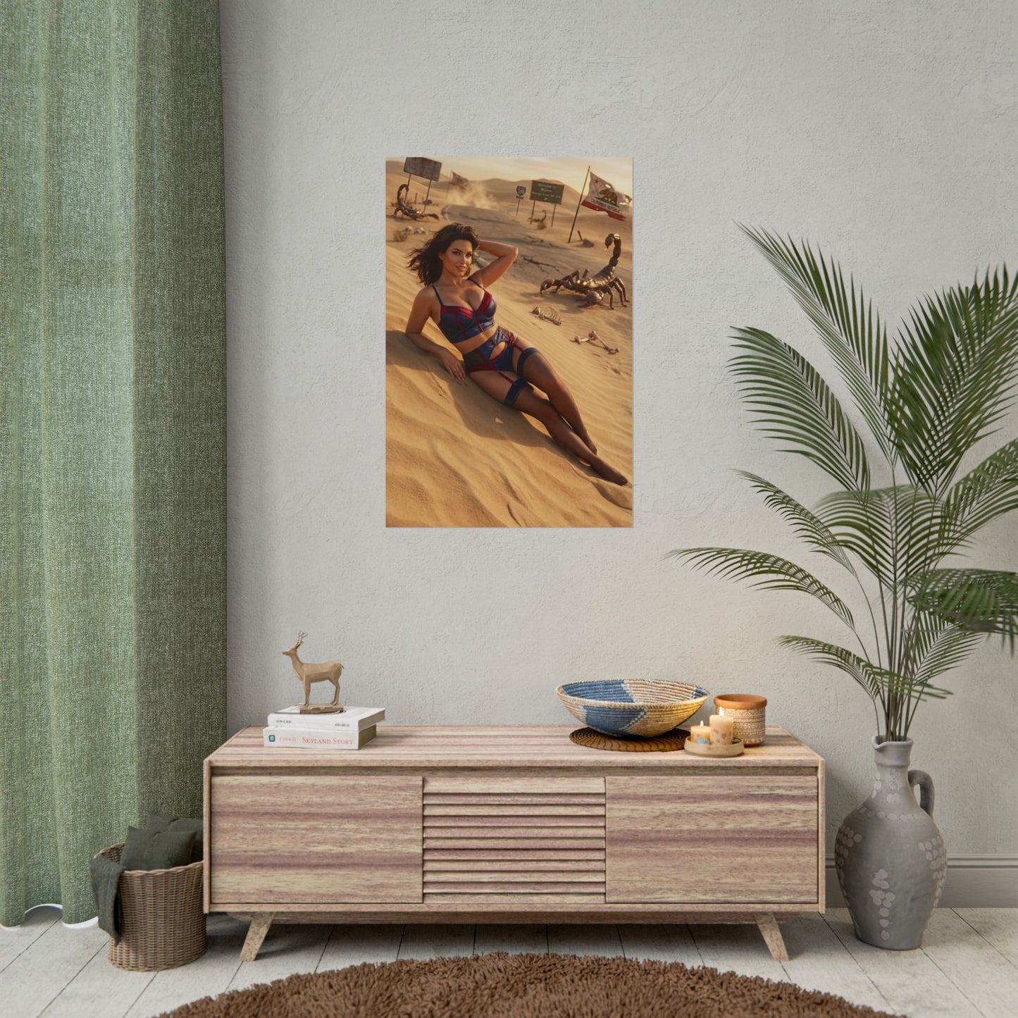 Fallout Desert Woman Poster / Fallout Desert Wall Art / Fallout Desert Art Print / Fallout Poster - confident woman lounging in desert wasteland art print