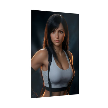 Tifa Lockhart Poster, Final Fantasy VII Art Print, Iconic RPG Fighter - realistic portrait art print for gaming room décor