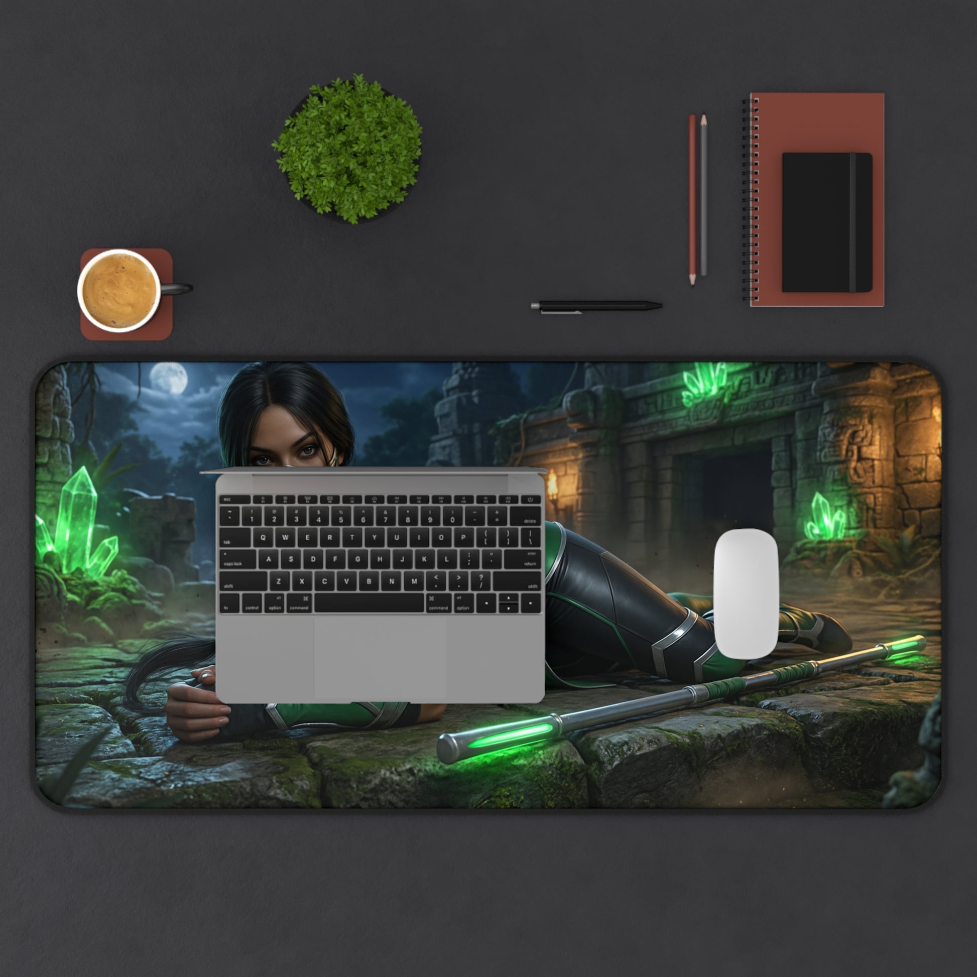 Jade Gaming Mouse Pad, Mortal Kombat Desk Mat, Edenian Warrior Gaming Setup — premium desk mat with Edenian warrior artwork, smooth glide surface