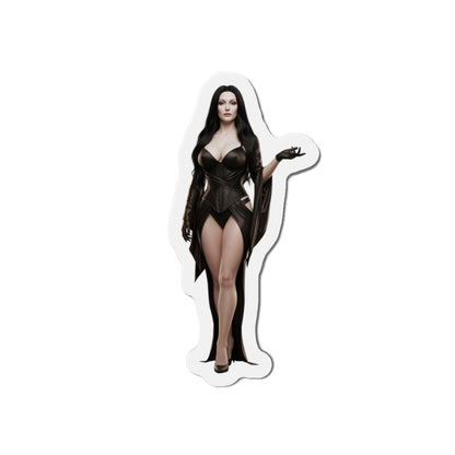Morticia Addams Magnet – Gothic Icon Fridge Magnet, Anime Style Decor die-cut vinyl sticker showing Morticia in anime-style gothic dress