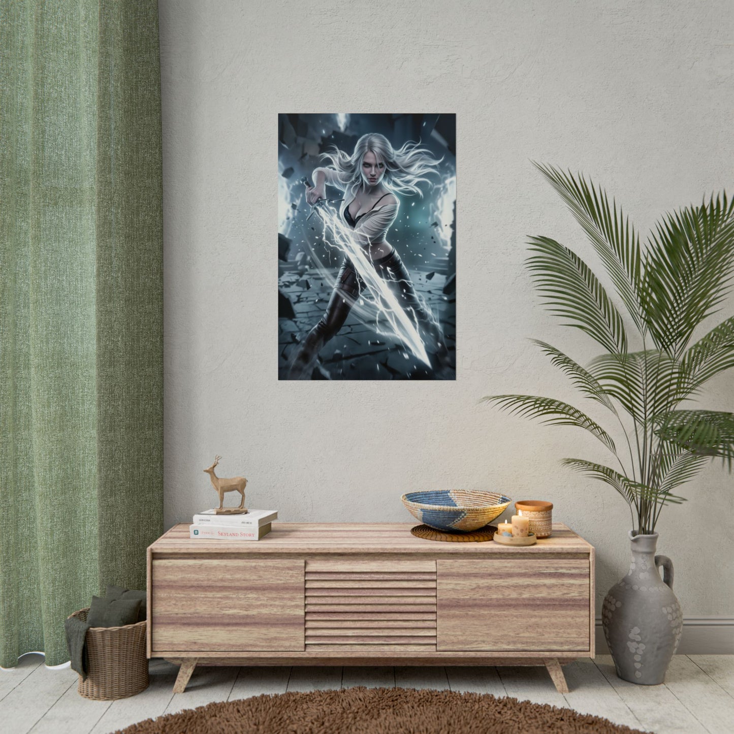 Ciri Witcher Poster, Witcher Wall Art Print, Fantasy Warrior Girl Decor, RPG Game Artwork, Gamer Room Poster