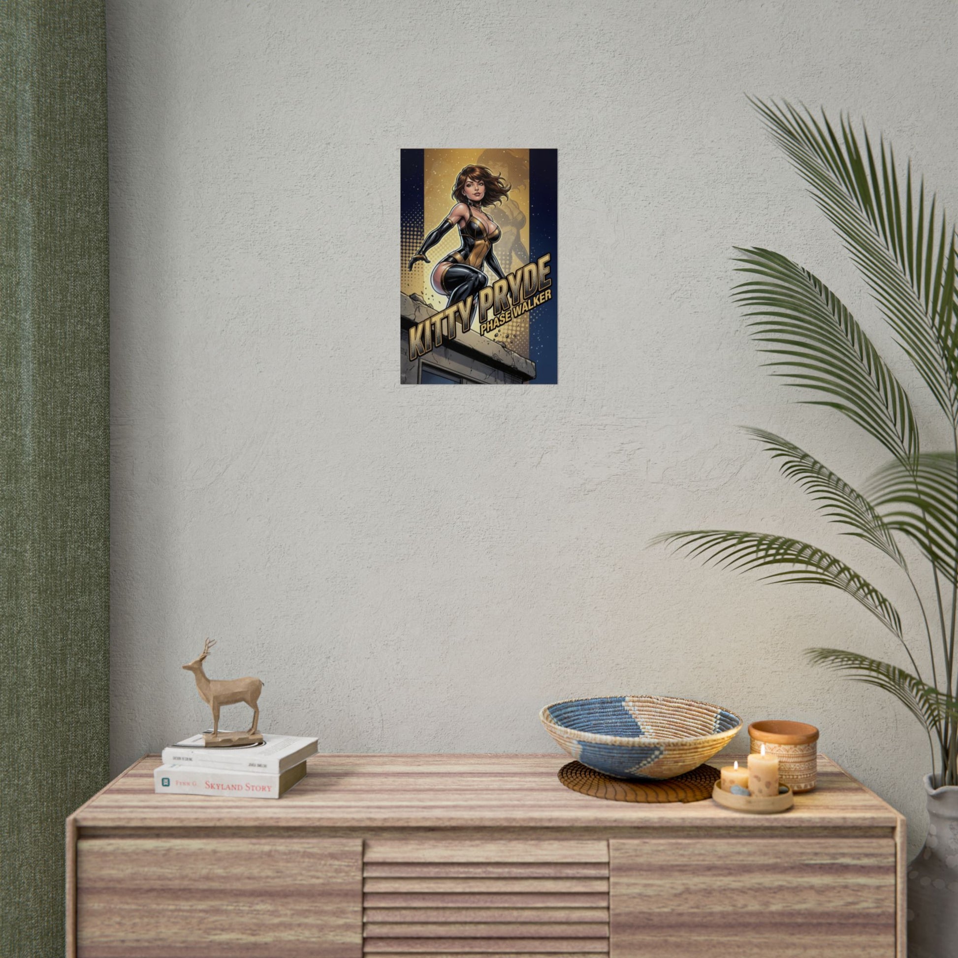 Kitty Pryde Poster / Kitty Pryde Wall Art / Kitty Pryde Art Print / X-Men Poster minimalist comic-style print of Kitty Pryde on a modern living room wall