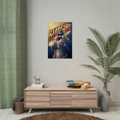 Stargirl Poster / Stargirl Wall Art / Stargirl Art Print / DC Comics Poster - vibrant Stargirl hero glowing cosmic starburst wall poster