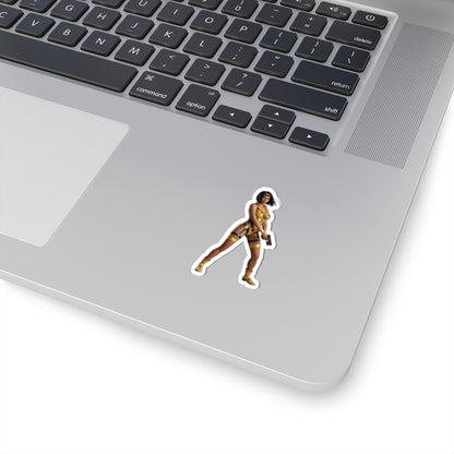 Faye Valentine Sticker – Anime Vinyl Sticker for Laptops & Indoor Decor on silver laptop showing glossy durable vinyl, crisp detail and secure adhesive