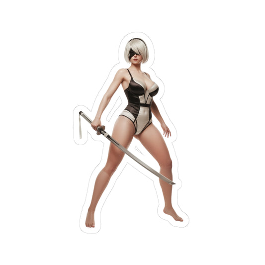 2B Sticker – Sci-Fi Game Vinyl Sticker for Laptops & Indoor Decor - glossy durable vinyl 2B character sticker with sword for laptops, journals, phone cases