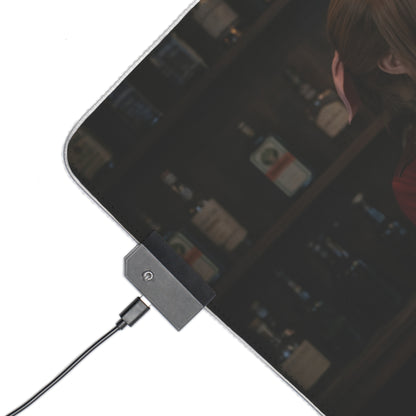Tifa Lockhart, Aerith Gainsborough & Yuffie Kisaragi Desk Mat – LED RGB Pad showing corner USB LED controller on precision-cloth surface