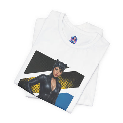 Catwoman T-Shirt | DC Comics Anime Tee for Gamers & Comic Fans - white Bella Canvas tee with anime-style Catwoman graphic
