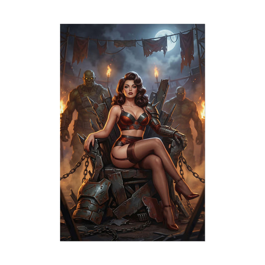 Fallout Dark Beauty Poster / Fallout Dark Wall Art / Fallout Dark Art Print / Fallout Poster - cinematic dark Fallout woman seated amid fire and armored figures