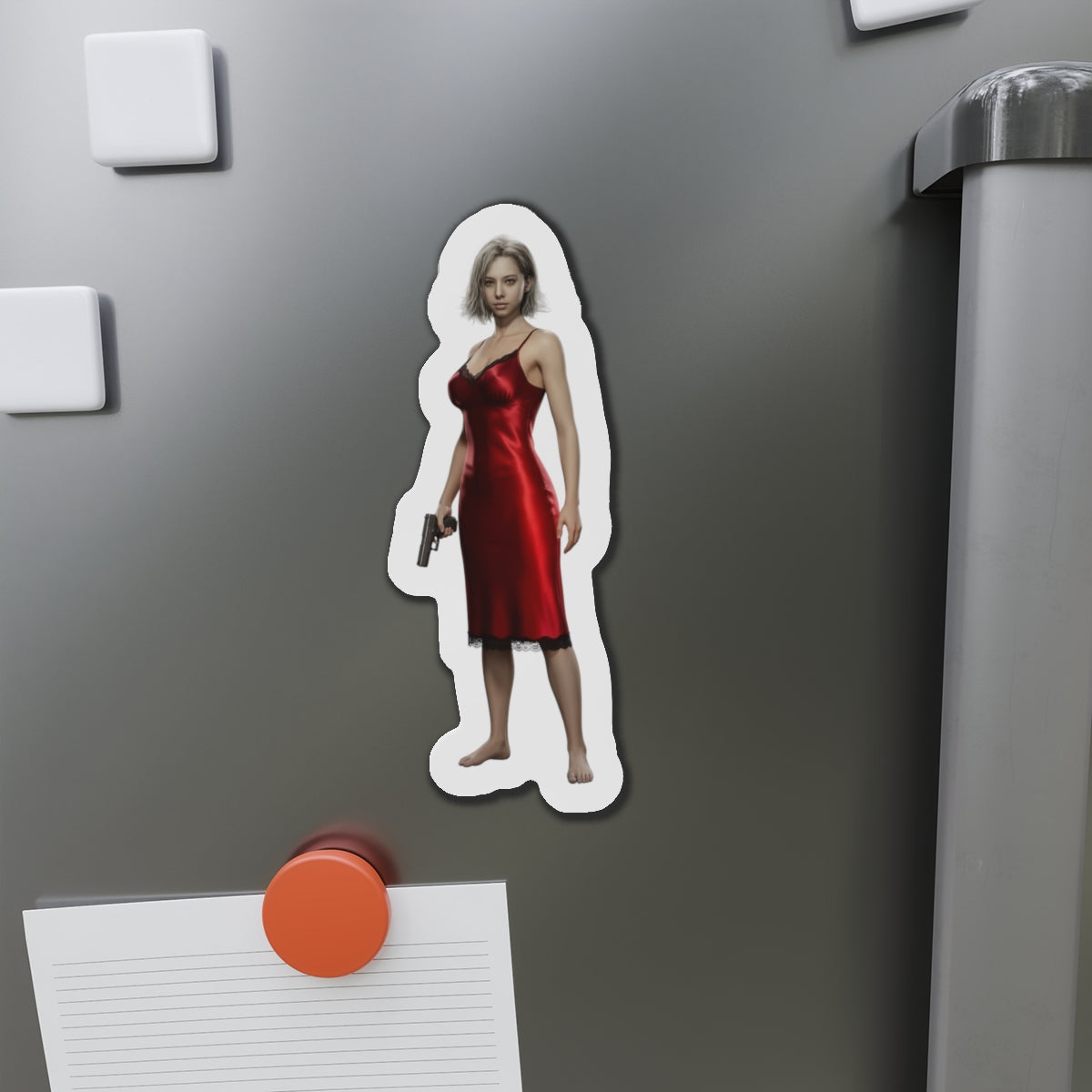 Grace Ashcroft Magnet, Resident Evil Fridge Magnet, Horror Character Gamer Gift - anime-style Grace Ashcroft vinyl fridge magnet on stainless fridge