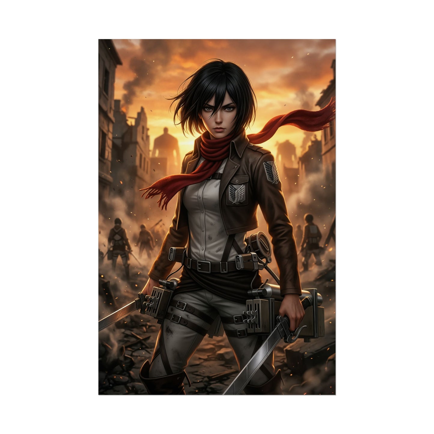 Mikasa Ackerman Attack on Titan Poster Anime Warrior Woman Wall Art Scarf Girl Print Action Character Gaming Room Decor Gift
