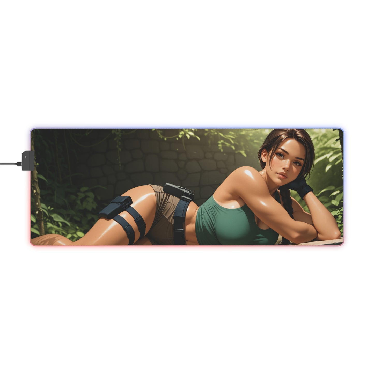 Lara Croft Schreibtischunterlage – LED RGB-Pad, Waifu Anime-Mädchen Gaming-Setup