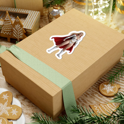 Power Girl Sticker – Comic Heroine Vinyl Sticker for Laptops & Indoor Decor on gift box, glossy vibrant vinyl, easy bubble-free application