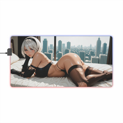 2B Desk Mat – LED RGB Pad, Waifu Android Anime Girl Gaming Setup