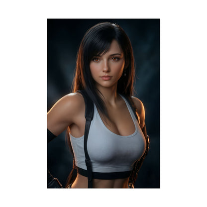 Tifa Lockhart Poster, Final Fantasy VII Art Print, Iconic RPG Fighter – photo-real portrait of the iconic RPG fighter in confident pose for gaming room décor