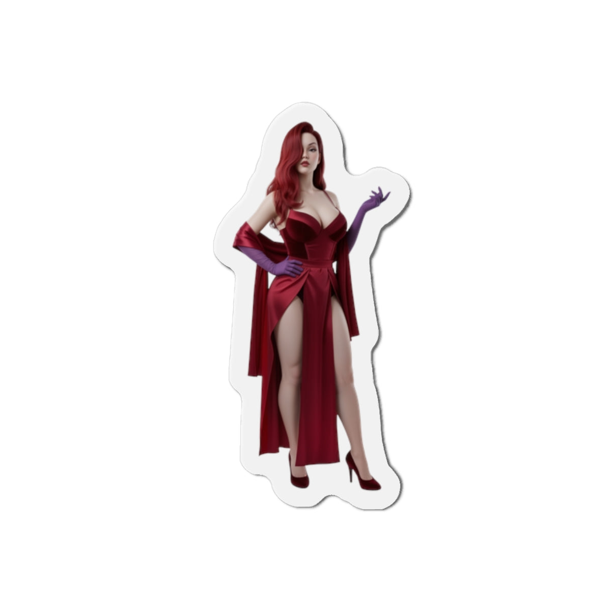 Jessica Rabbit Magnet – Cartoon Icon Fridge Magnet, Anime Style Decor premium die-cut vinyl magnet showing Jessica Rabbit in red dress and purple gloves