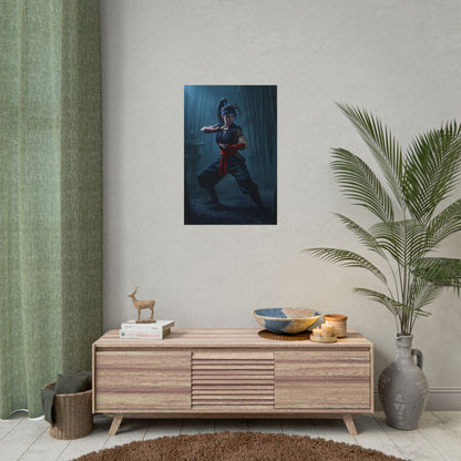 Ibuki Poster, Street Fighter Art Print – Iconic Ninja Heroine Wall Art displayed on living room wall, dark dynamic ninja pose