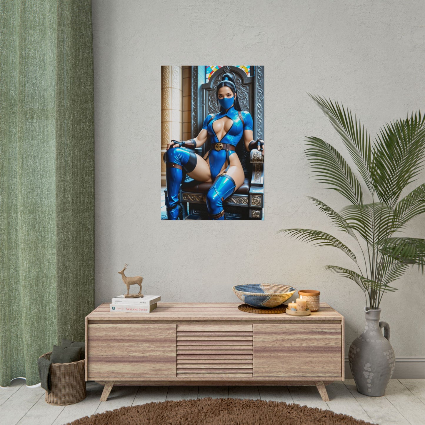 Kitana Poster, Mortal Kombat Anime Girl Art Print, Waifu Fighter Wall Decor