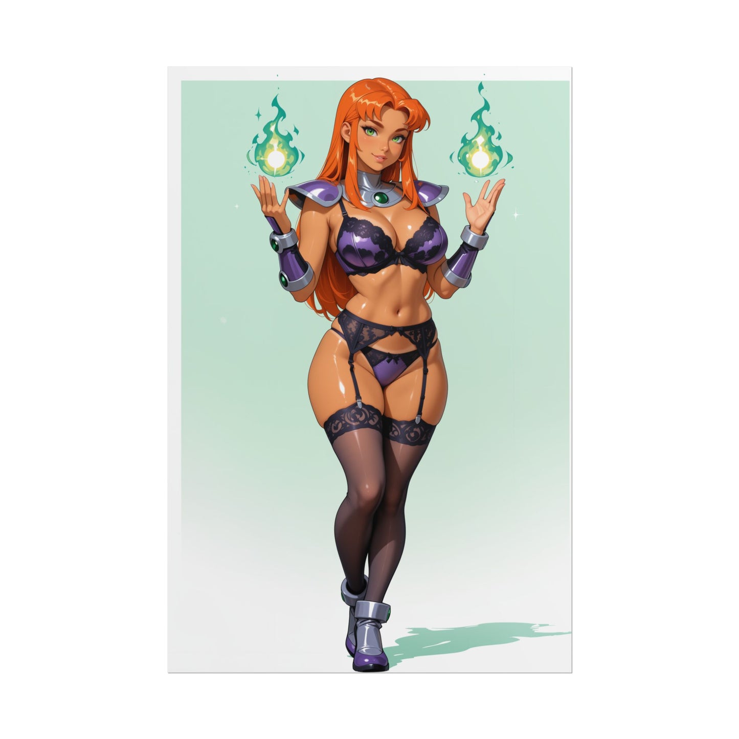 Starfire Wall Art Print, Orange-Haired Waifu Poster, Anime Hero Girl Decor