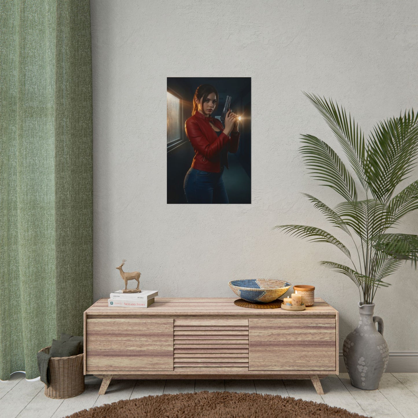 Claire Redfield Poster, Resident Evil Art Print – Iconic Survival Heroine hanging in a modern gaming room wall display