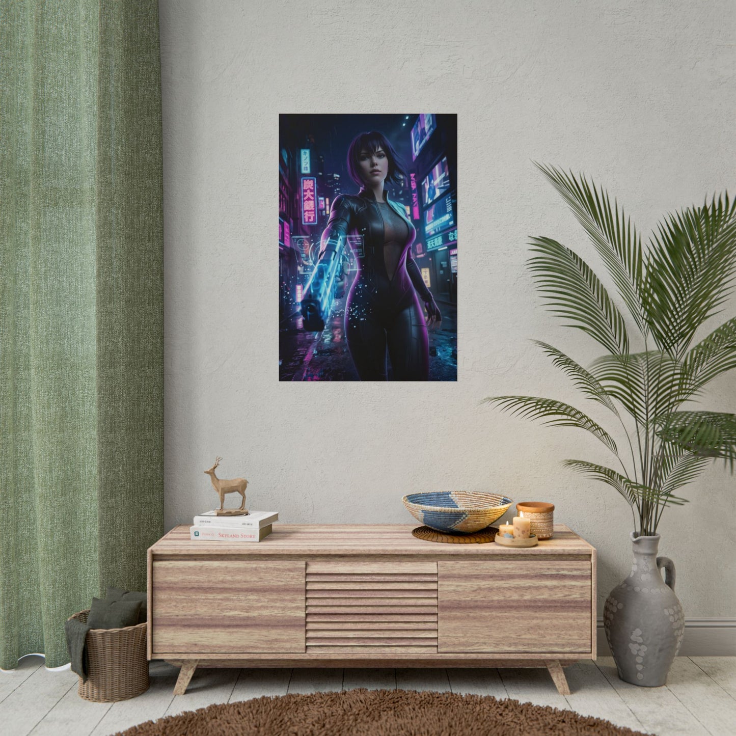 Motoko Kusanagi Poster, Ghost in the Shell Wall Art, Cyberpunk Anime Print, Sci Fi Girl Decor, Gamer Room Art