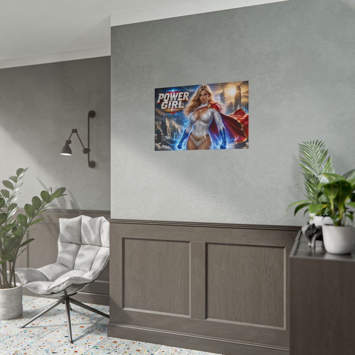 Comic Wall Art Power Girl Poster Heroine Room Decor Collectible Character Print