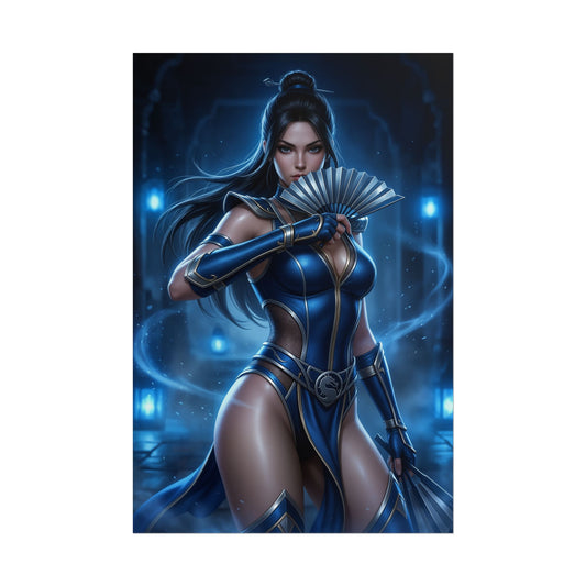 Kitana Mortal Kombat Poster Fighter Woman Wall Art Princess Warrior Print Blue Outfit Girl Gaming Room Decor Gift