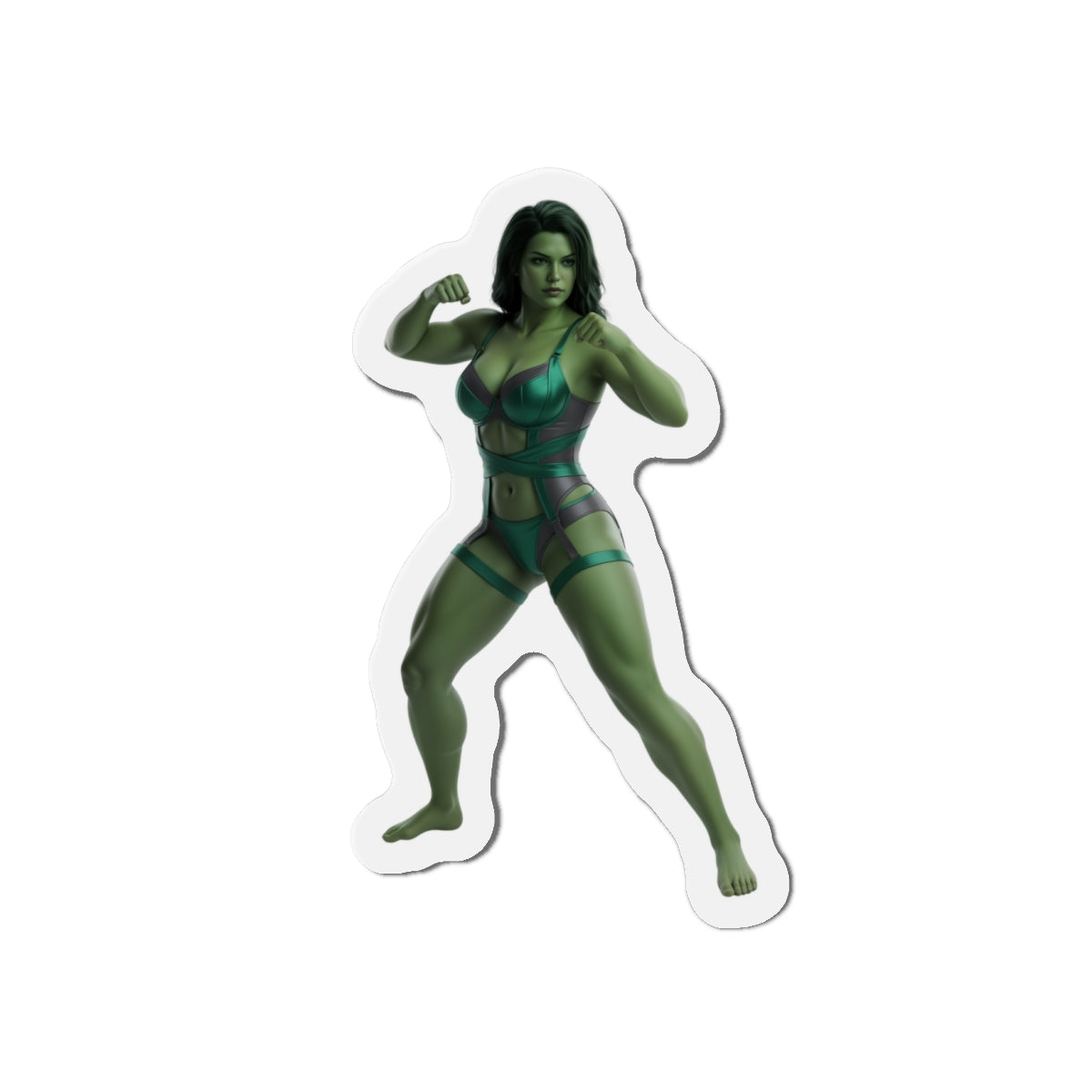 She-Hulk Magnet – Marvel Heroine Fridge Magnet, Anime Style Decor: die-cut vinyl fridge magnet showing anime-style She-Hulk in confident fighting pose