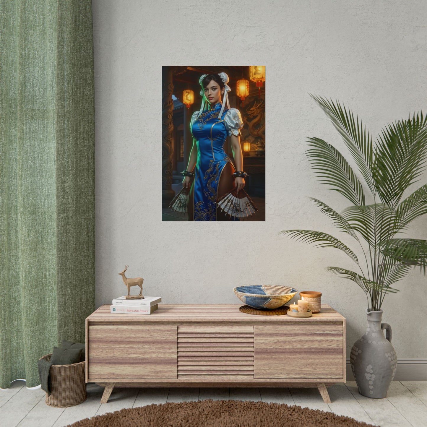 Chun-Li Poster – Iconic Fighting Game Heroine Wall Art for Gamer Decor showing vivid high-resolution character print in modern gaming room