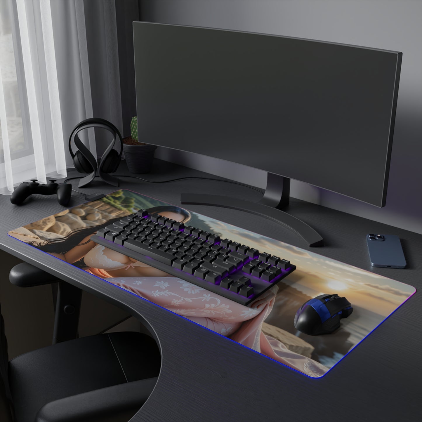 Nico Robin Desk Mat – LED RGB Pad, Elegant Waifu Anime Girl Gaming Setup