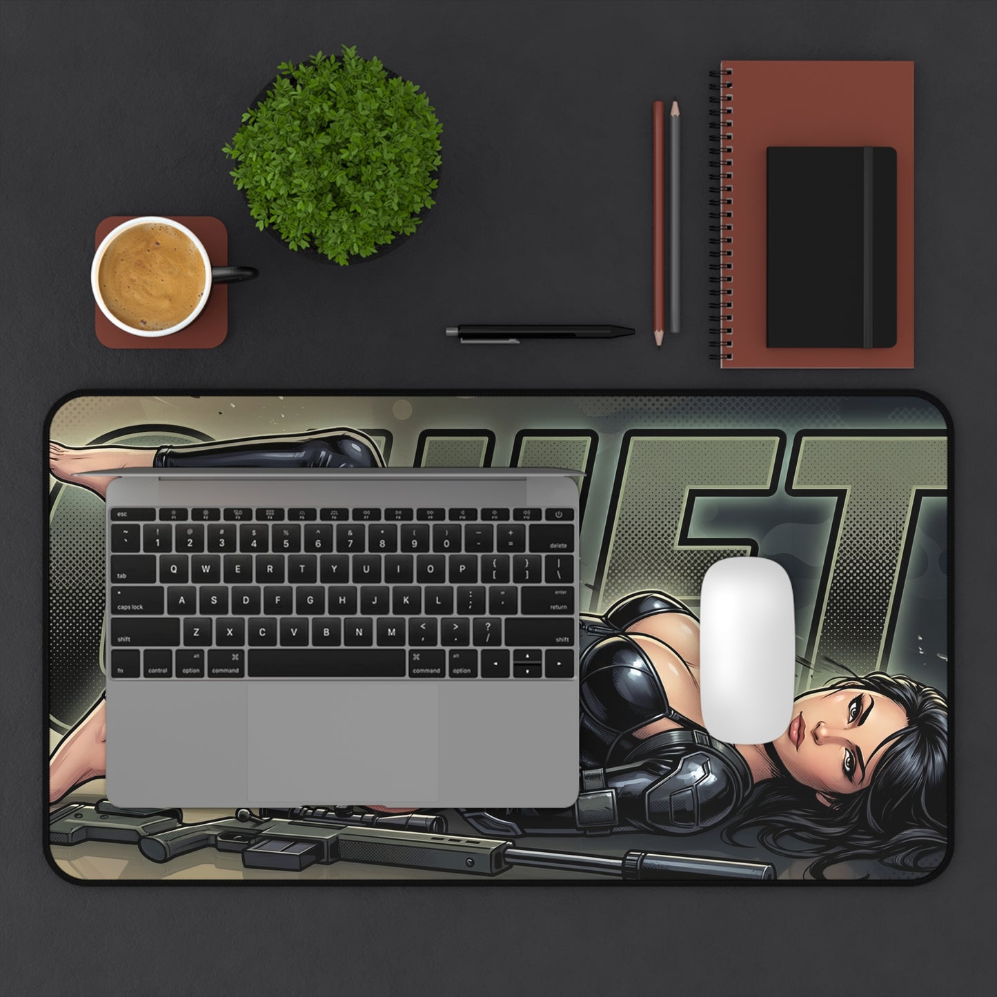 Quiet Mouse Pad – Tactical Action Gaming Mouse Pad, Stylish Gamer Desk Decor featuring tactical artwork on a premium gaming desk mat